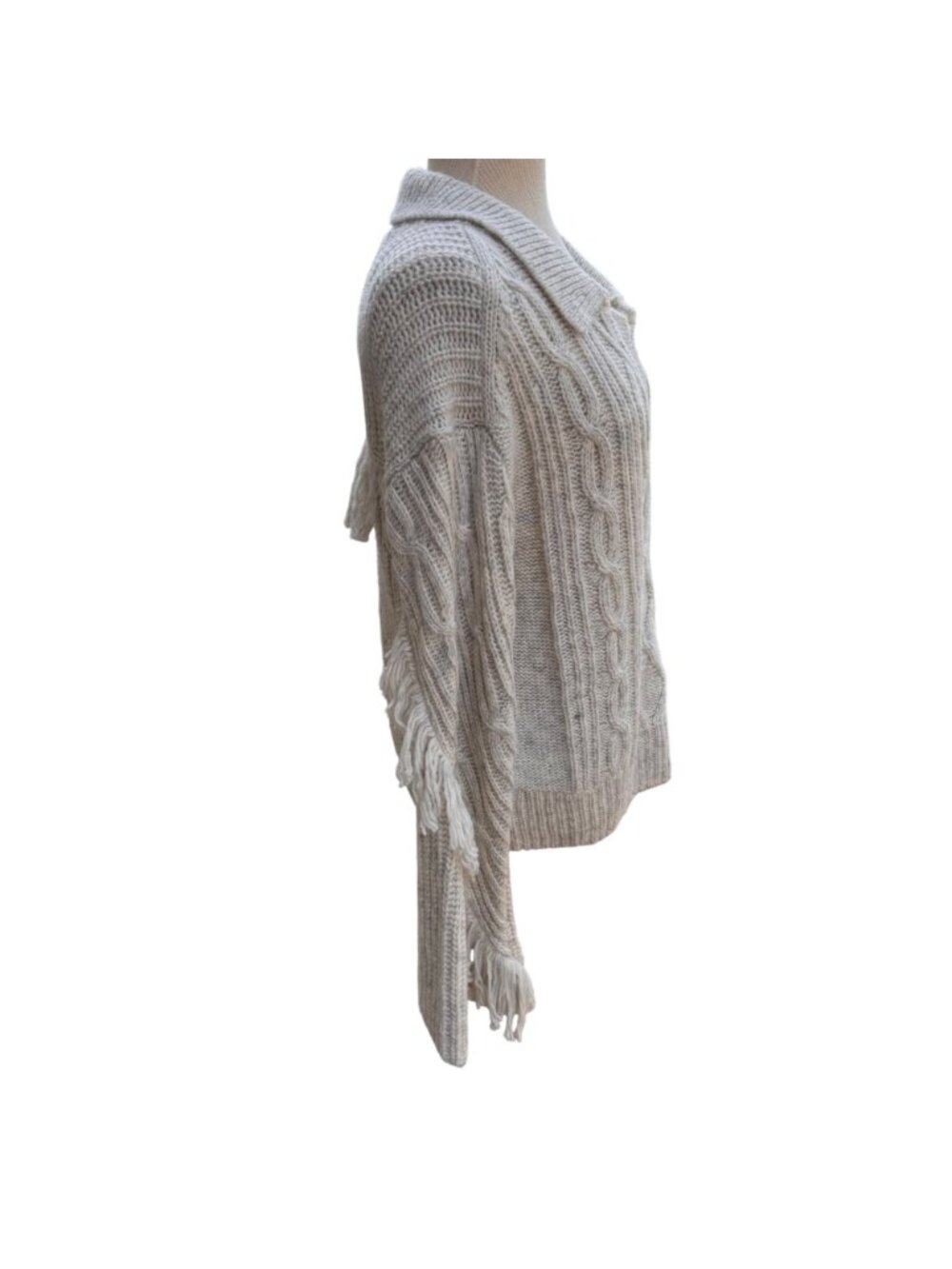 White House Black Market WHBM Sweater V-Neck LS Fringe Pullover Heather Medium - Picture 15 of 16